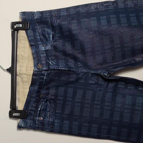 7 FOR ALL MANKIND The Skinny Wax Coated Blue Jeans With Plaid Pattern Size 29 - Picture 10 of 16